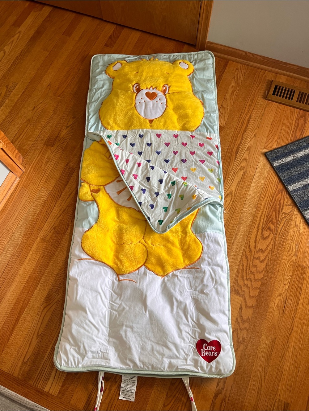 Care Bears Yellow Bear Sleeping Bag with Multicolor Heart Lining